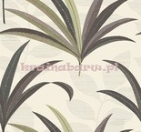 Tapeta Art Déco liście palmy brązy zielenie na kremowym tle