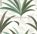 Tapeta Art Déco liście palmy zielenie brązy niebieski