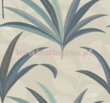 Tapeta Art Déco liście palmy niebieskie na beżowym tle