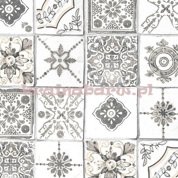 Tapeta z kafelkami  w szarościach , beżach w stylu vintage
