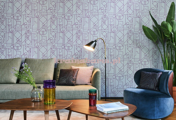 Nowoczesna tapeta geometryczna koła romby trójkąty na białym matowym tle w stylu art deco