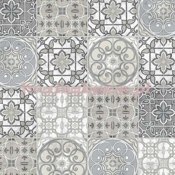 Tapeta z kafelkami w szarościach, beżach  vintage
