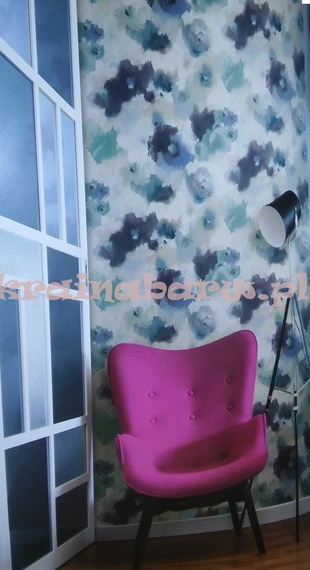 Tapeta malowane kwiaty niebiesko zielone turkusowe