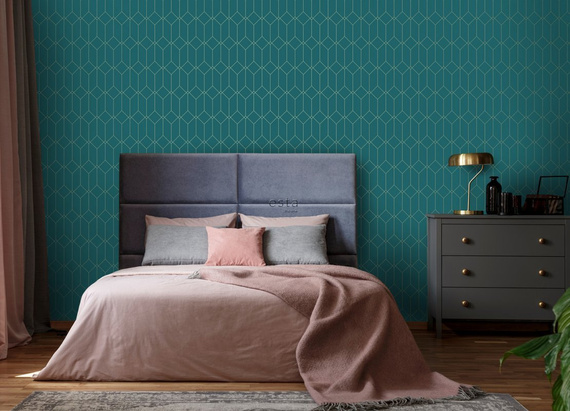 Tapeta 139224 geometryczna w stylu Art Deco turkusowa złota