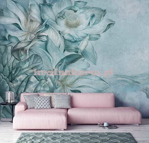 Fototapeta Niebieskie kwiaty na marmurowym tle Calipso I