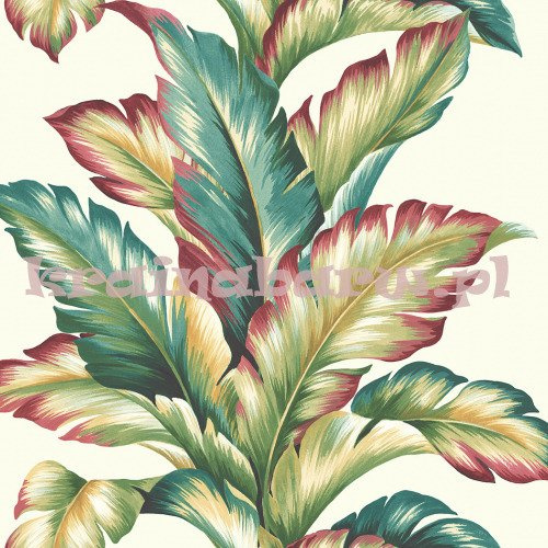 Tapeta z efektownym wzorem dużych kolorowych liści na białym tle w stylu art deco