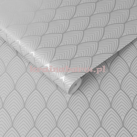 Tapeta geometryczna z metalicznym wzorem na szarym tle art deco