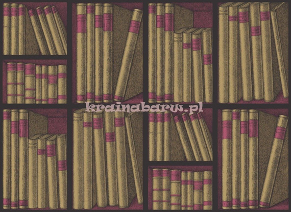 Luksusowa tapeta książki biblioteka złocisto różowa