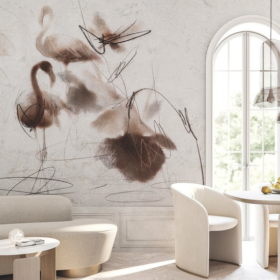 Nowoczesny mural flamingi z kwiatem Mira II Blue