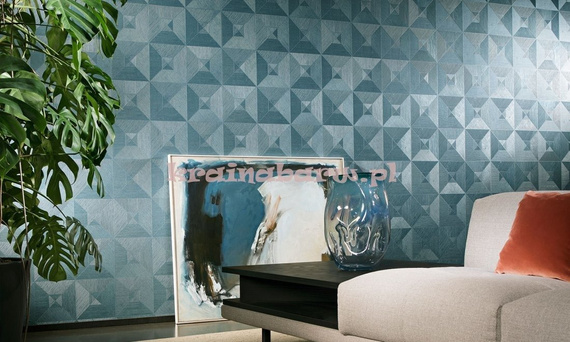 Tapeta geometryczna 3D kwadraty trójkąty w ceglasto czerwonym kolorze wyczuwalną w dotyku strukturą 