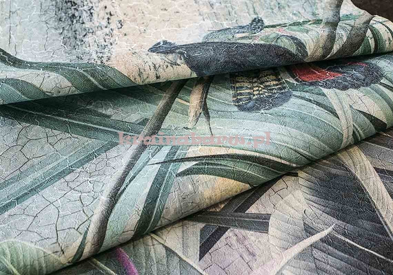 Fototapeta Tropikalne duże liście kwiaty i papugi  PARADISE II