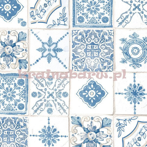 Tapeta z kafelkami w odcieniach niebieskiego  w stylu vintage