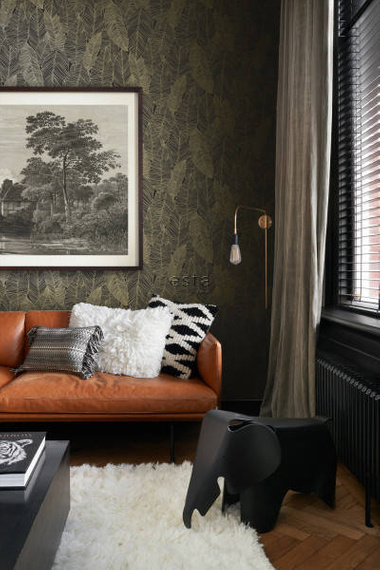 Tapeta 139126 złote liście na czarnym tle