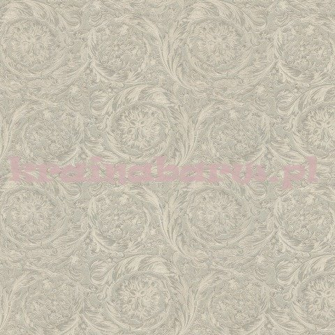 Ekskluzywna tapeta Versace IV klasyczne ornamenty kwiaty metaliczne białe złoto