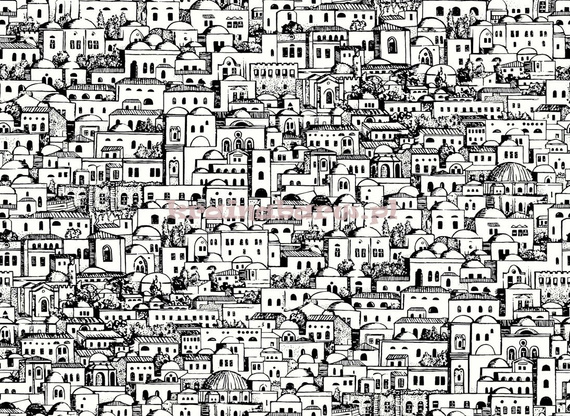 Oryginalna tapeta Jerusalem widok na stare miasto czarno biała