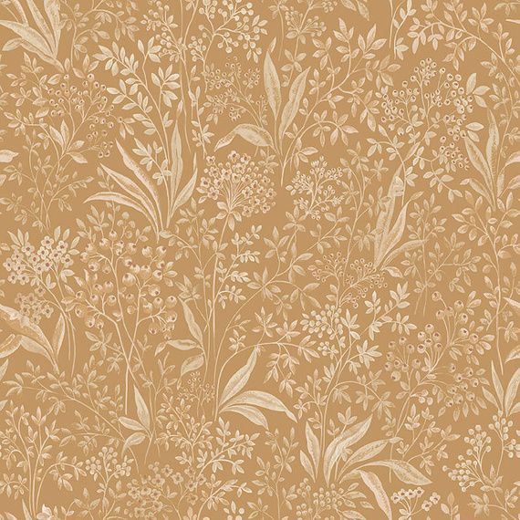 Tapeta 2022 w skandynawskim stylu liście kwiatki w odcienu ochry