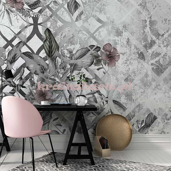 Fototapeta tropikalne kwiaty liście ornamenty w szarościach Bahama 2