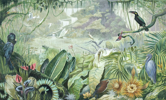 Oryginalny mural dzungla ptaki Gaia