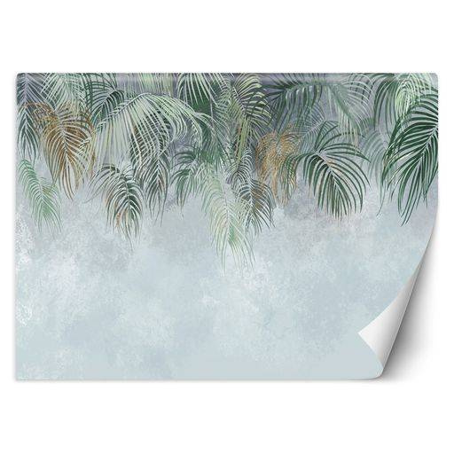 Fototapeta do Sypialni 3D Liście Beton Zieleń Beż