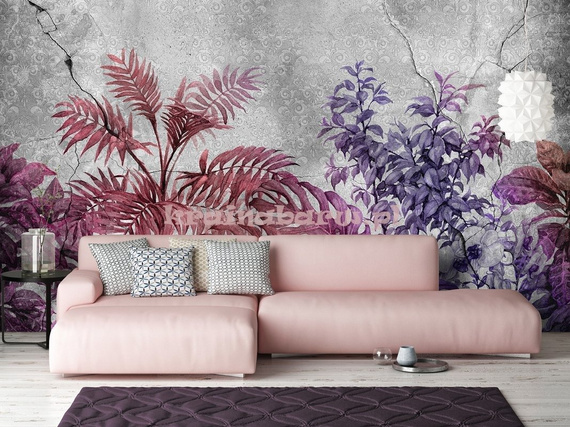 Fototapeta 13577 Rośliny na betonie - różowy