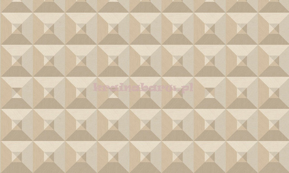 Tapeta geometryczna iluzja 3D kwadraty trójkąty w czterech odcieniach beży  wyczuwalną w dotyku strukturą 