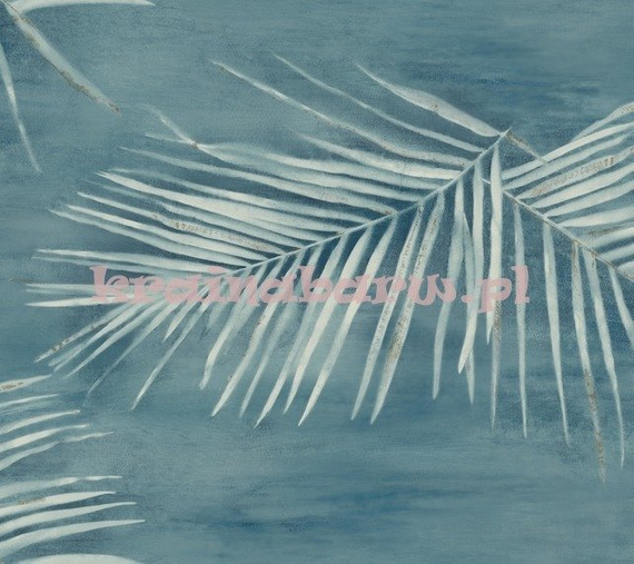 Romantyczna tapeta z wzorem  liści palmy z metalicznym akcentem na niebieskim tle