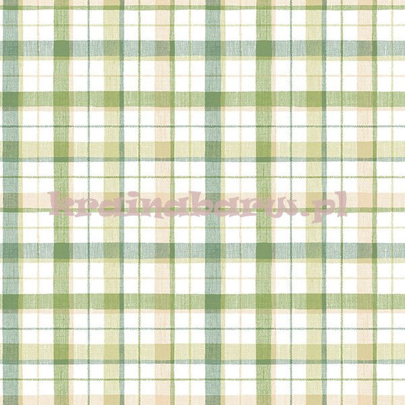 Tapeta w kratę w zieleni, beżu na białym tle
