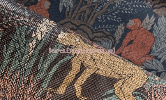 Nowoczesna tapeta z małpkami wśród drzew w beżach szarościach