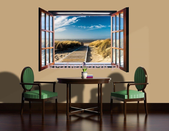 Fototapeta na flizelinie 1054VEZ4 Plaża widok przez otwarte okno