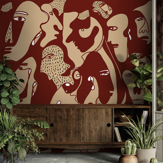 Tapeta artystyczna Wallart Faces Burgundy twarze abstrakcja 