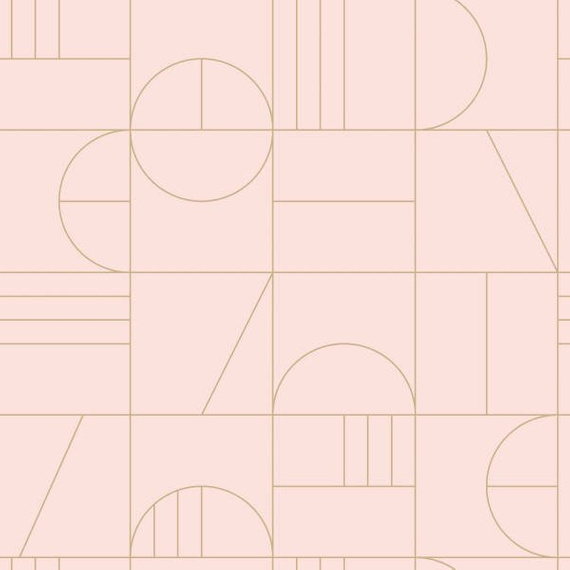 Modna tapeta 139207 geometryczna w stylu Art Deco blady róż i złoto