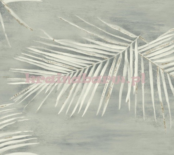 Romantyczna tapeta z wzorem  liści palmy z metalicznym akcentem na szarym tle