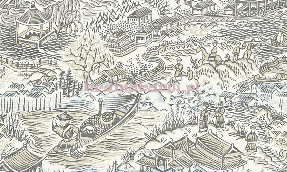 Stylowa tapeta z japońskimi scenkami na matowym  kremowym tle