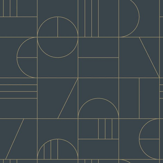 Modna tapeta 139210 geometryczna w stylu Art Deco ciemnoniebieska złota