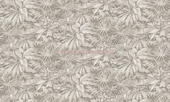  Tapeta z dużymi liśćmi w tropikalnym ogrodzie w odcieniach beży