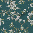 Tapeta 116630 delikatne kwiaty gałązki na tle w morskiej zieleni