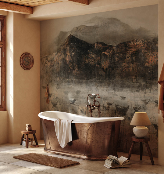 Tapeta artystyczna Wallart Barca łódki morze góry