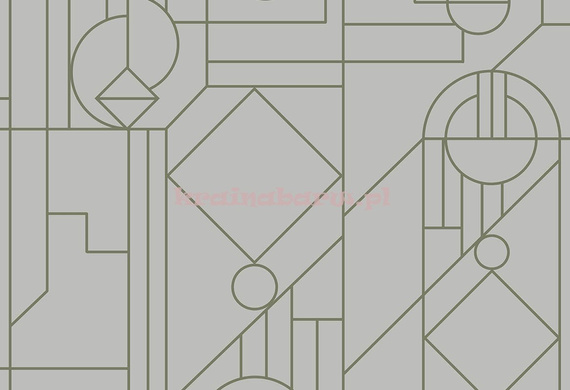 Nowoczesna tapeta geometryczna koła romby trójkąty na matowym szarobeżowym tle w stylu art deco