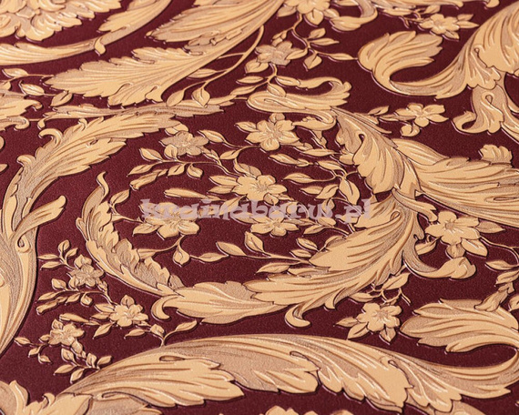 Ekskluzywna tapeta Versace IV klasyczne ornamenty kwiaty na bordowym tle