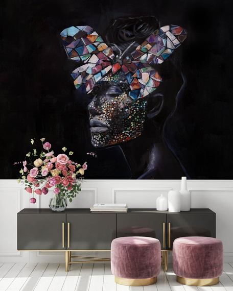 Tapeta artystyczna Wallart Relax Portret kobiety z motylem z abstrakcja