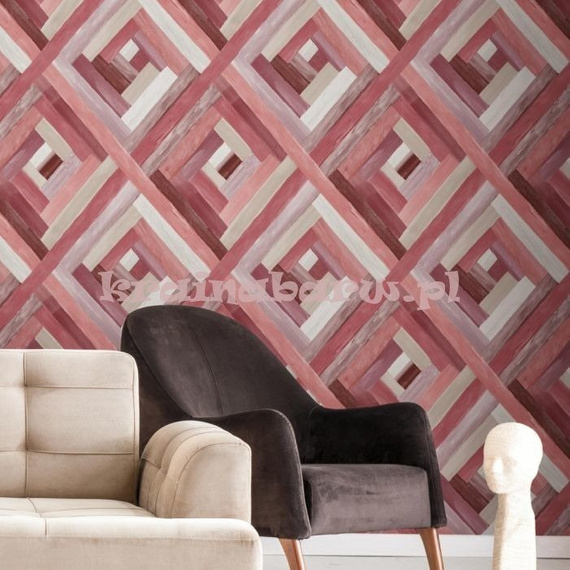Tapeta  geometryczna kolorowe malowane romby w odcieniach czerwieni