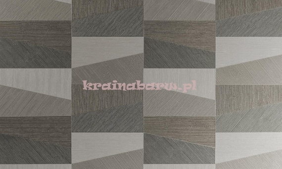 Tapeta geometryczna prostokąty i trapezy w brązach iszarościach  z wyczuwalną strukturą  i efektem 3D