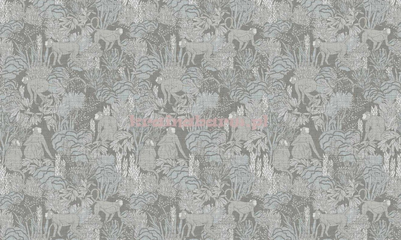 Nowoczesna tapeta z małpkami wśród drzew w beżach szarościach