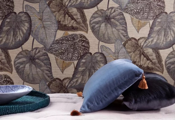 Tapeta TA25050 Thaiti Tropikalne liscie beżowo szara