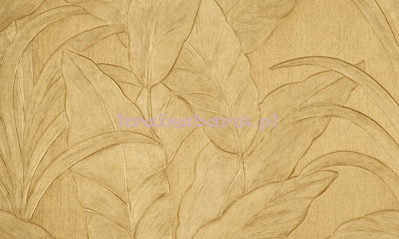 Modna tapeta z dużymi liśćmi z wyczuwalnym wzorem złocista