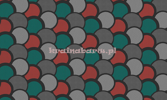 Tapeta geometryczna z kulistymi wzorami w kolorze czarnym szarym czerwonym i zielonym w stylu Art  Deco