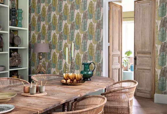 Tapeta Tahiti TA25084 duże tropikalne liscie brązowo szara