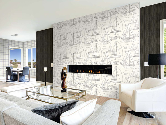 Oryginalna tapeta tekstylna Carl Robinson CL71008 żaglowce szkic