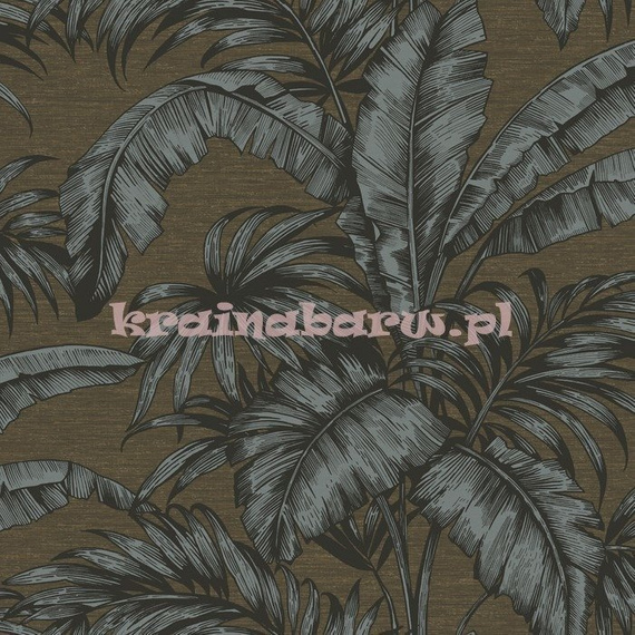 Tapeta w duże brązowo srebrzyste liście na złocisto brązowym tle