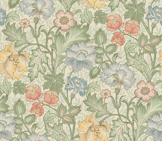 Mural 2036 w skandynawskim stylu kolorowe kwiaty liście na jasnym tle